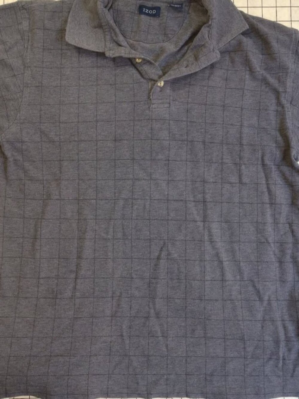 IZOD men's polo shirt in grey with a grid pattern